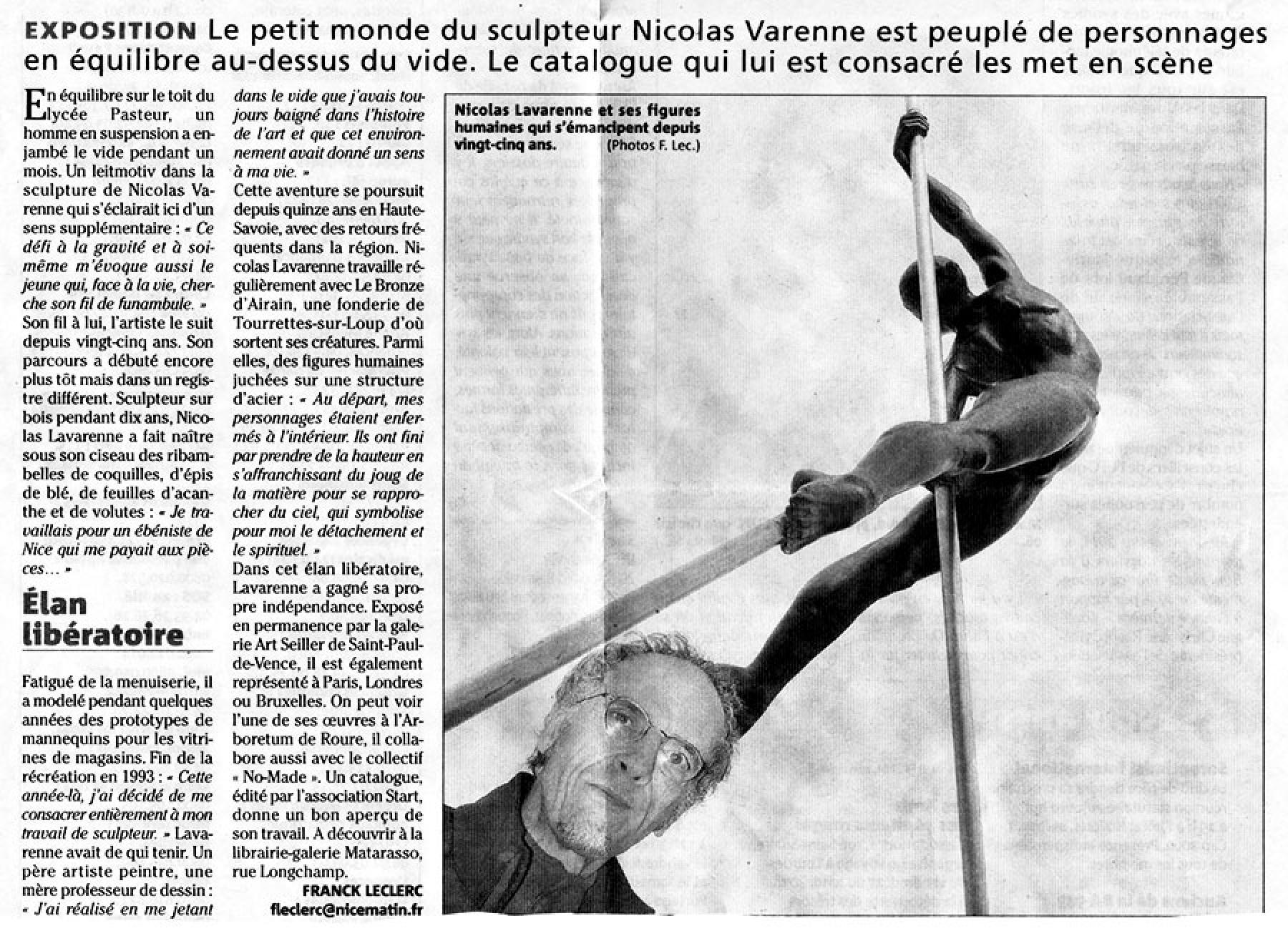 Presse : Nicolas LAVARENNE - Librairie-Galerie MATARASSO, Nice-Matin 24 mai 2011