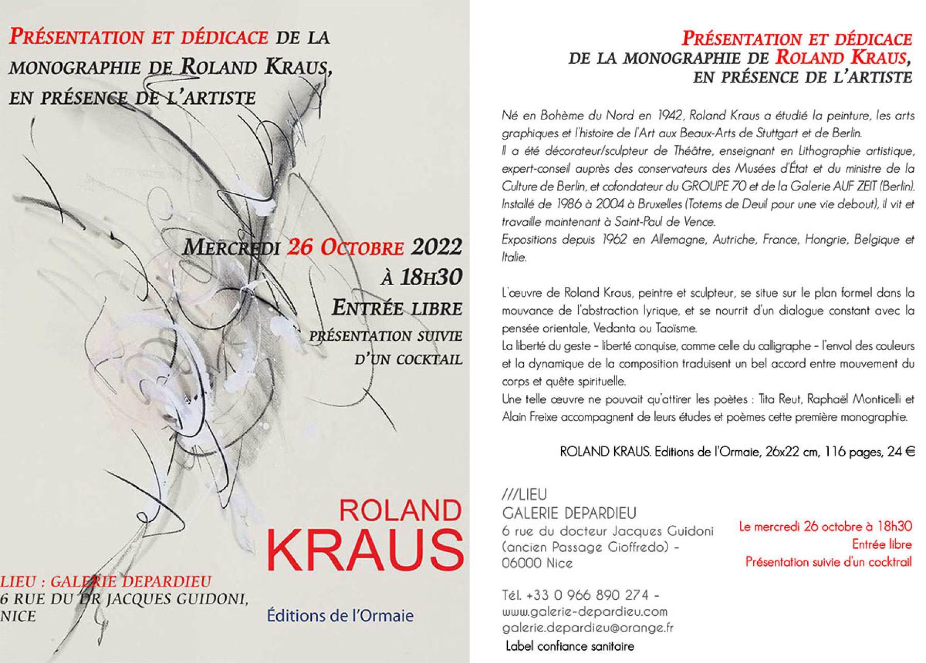 Présentation de la Monographie de Roland KRAUS à la Galerie DEPARDIEU