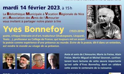 RENCONTRE - LECTURES : AUTOUR DE L'ŒUVRE D'YVES BONNEFOY à la BMVR Louis Nucéra