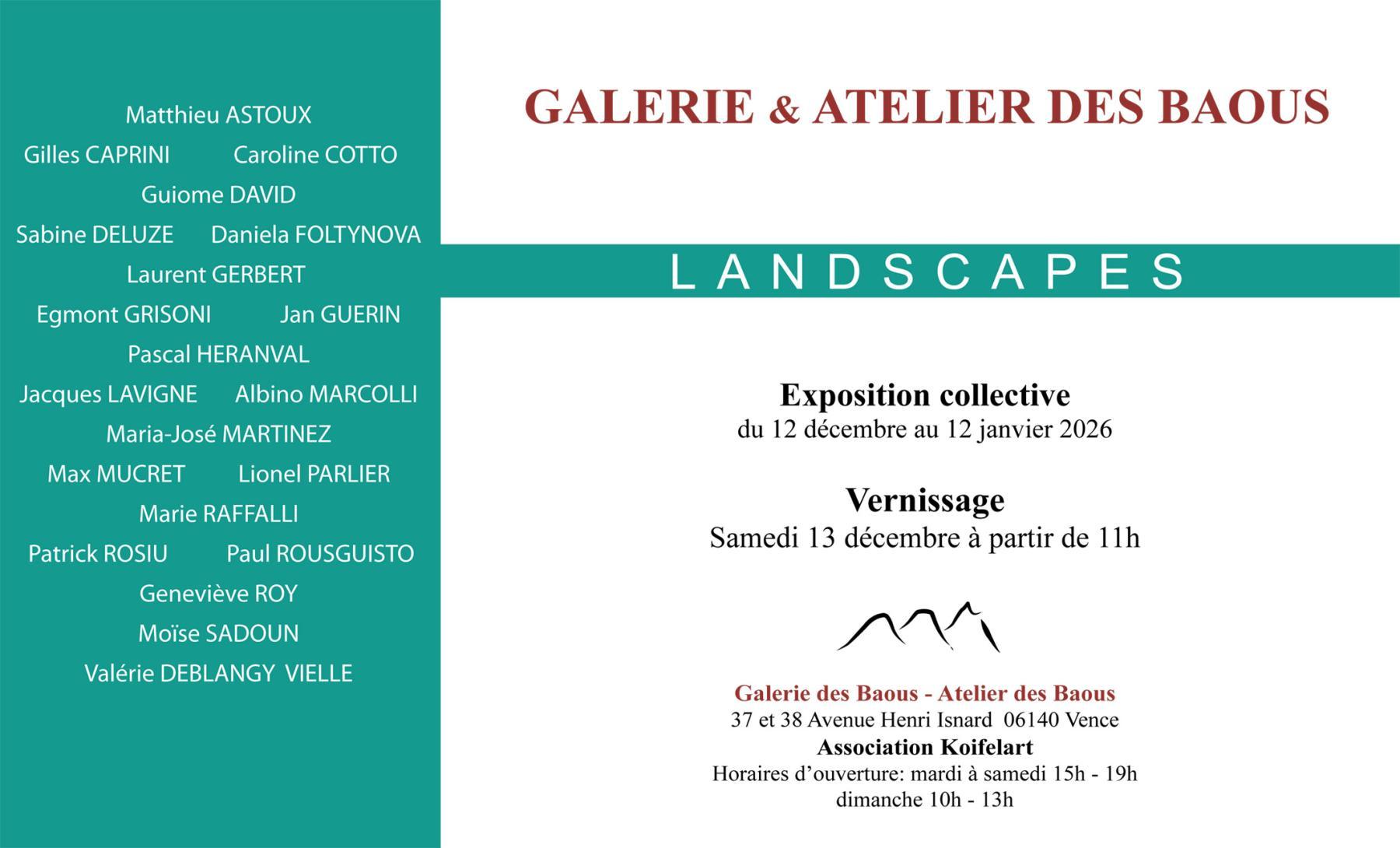 Roy Genevieve invite à lansdcapes Galerie des Baous Vence le 12 decembre 2025