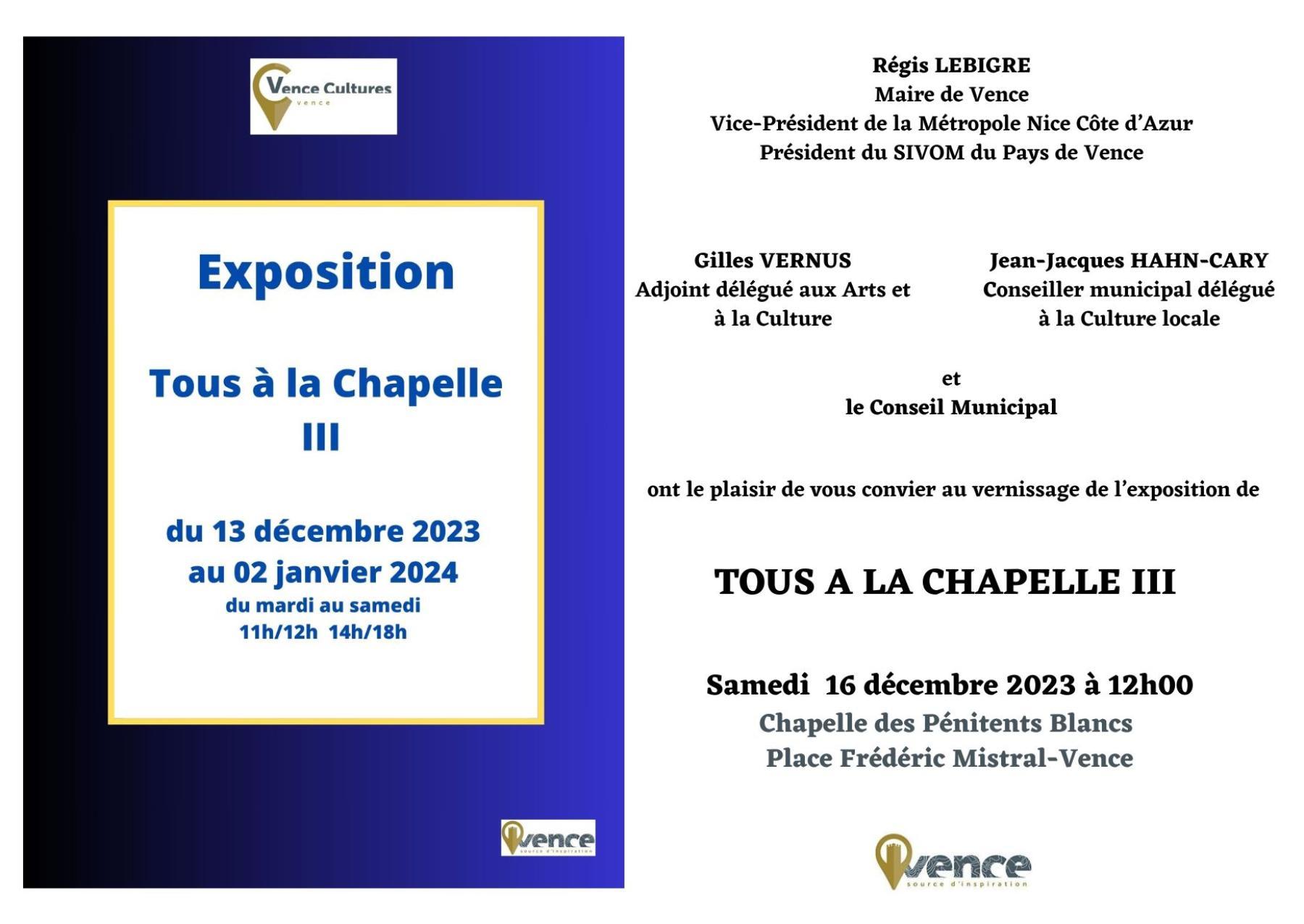 Roy Genevieve invite  tous a la Chapelle III Vence 2023/2024