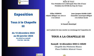 Roy Genevieve invite  tous a la Chapelle III Vence 2023/2024