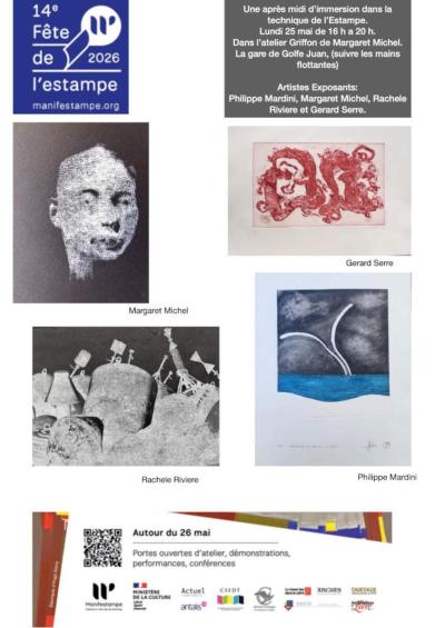 Lundi 25 mai de 16h à 20h  atelier d'immersion Chez Margaret Michel a Golfe Juan